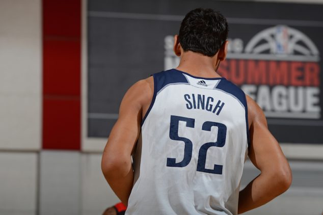 LAS VEGAS, NV - JULY 12:  Satnam Singh #52 of the Dallas Mavericks looks on during a game against the Portland Trail Blazers on July 12, 2015 at The Cox Pavilion in Las Vegas, Nevada.  NOTE TO USER: User expressly acknowledges and agrees that, by downloading and or using this Photograph, user is consenting to the terms and conditions of the Getty Images License Agreement. Mandatory Copyright Notice: Copyright 2015 NBAE (Photo by Garrett Ellwood/NBAE via Getty Images)
