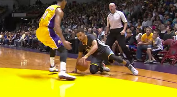 Stephen Curry Hits Three Pointer After Slipping on Wet Court (VIDEO) SLAM