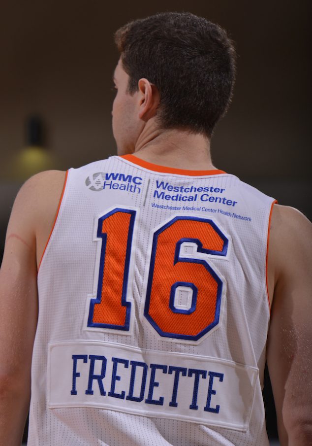 WESTCHESTER, NY - NOVEMBER 30: Jimmer Fredette #16 of the Westchester Knicks stands on the court during the game against the Grand Rapids Drive at the Westchester County Center on November 30, 2015 in Westchester, New York. NOTE TO USER: User expressly acknowledges and agrees that, by downloading and/or using this Photograph, user is consenting to the terms and conditions of the Getty Images License Agreement. Mandatory Copyright Notice: Copyright 2015 NBAE (Photo by David Dow/NBAE via Getty Images)