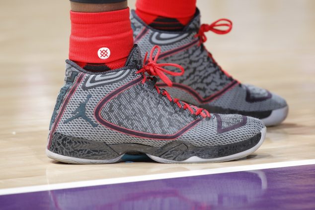 SACRAMENTO, CA - NOVEMBER 15: The shoes belonging to Bismack Biyombo #8 of the Toronto Raptors in a game against the Sacramento Kings on November 15, 2015 at Sleep Train Arena in Sacramento, California. NOTE TO USER: User expressly acknowledges and agrees that, by downloading and or using this photograph, User is consenting to the terms and conditions of the Getty Images Agreement. Mandatory Copyright Notice: Copyright 2015 NBAE (Photo by Rocky Widner/NBAE via Getty Images)