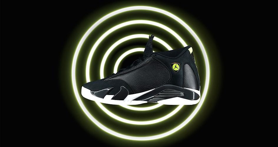 black and lime green jordan 14