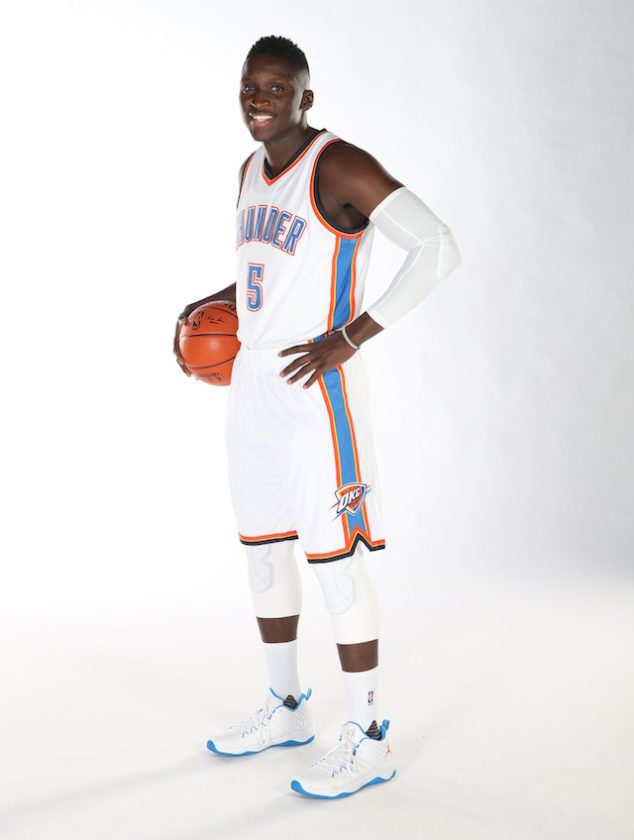 OKLAHOMA CITY, OK - SEPTEMBER 23: Victor Oladipo #5 of the Oklahoma City Thunder poses for a portrait during 2016 NBA Media Day on September 23, 2016 at the Chesapeake Energy Arena in Oklahoma City, Oklahoma. NOTE TO USER: User expressly acknowledges and agrees that, by downloading and or using this Photograph, user is consenting to the terms and conditions of the Getty Images License Agreement. Mandatory Copyright Notice: Copyright 2016 NBAE (Photo by Layne Murdoch/NBAE via Getty Images)