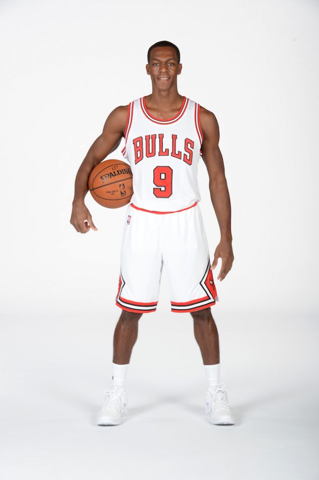 CHICAGO, IL - SEPTEMBER 26: Rajon Rondo #9 of the Chicago Bulls poses for a portrait during the 2016-2017 Chicago Bulls Media Day on September 26, 2016 at the Advocate Center in Chicago, Illinois. NOTE TO USER: User expressly acknowledges and agrees that, by downloading and/or using this photograph, user is consenting to the terms and conditions of the Getty Images License Agreement. Mandatory Copyright Notice: Copyright 2016 NBAE (Photo by Randy Belice/NBAE via Getty Images)