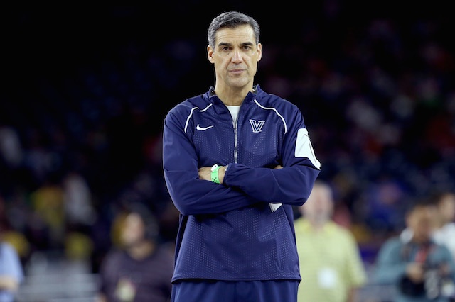 HOUSTON, TEXAS - APRIL 01: Head coach Jay Wright of the Villanova Wildcats looks on during a practice session for the 2016 NCAA Men's Final Four at NRG Stadium on April 1, 2016 in Houston, Texas. (Photo by Streeter Lecka/Getty Images)