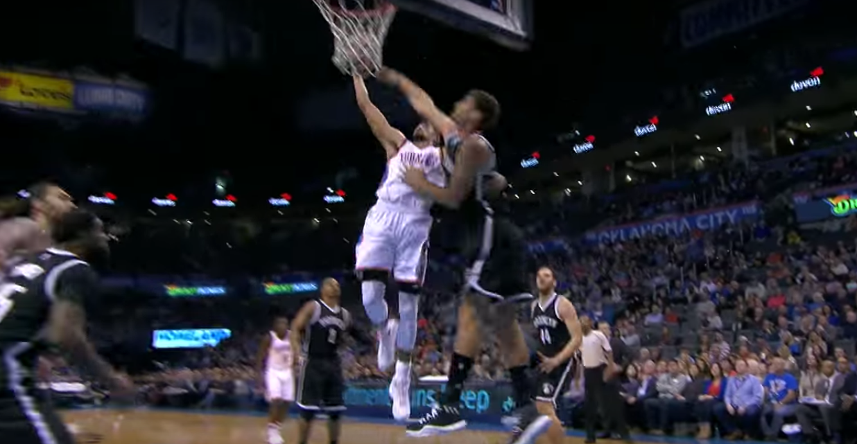 Andre Roberson Dunks On Brook Lopez 