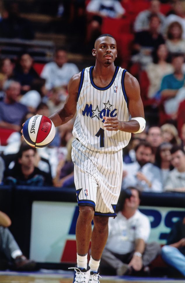 Penny Hardaway Orlando Magic Unsigned Hardwood Classics Blue Alternate Jersey Dribbling Up The Court Photograph