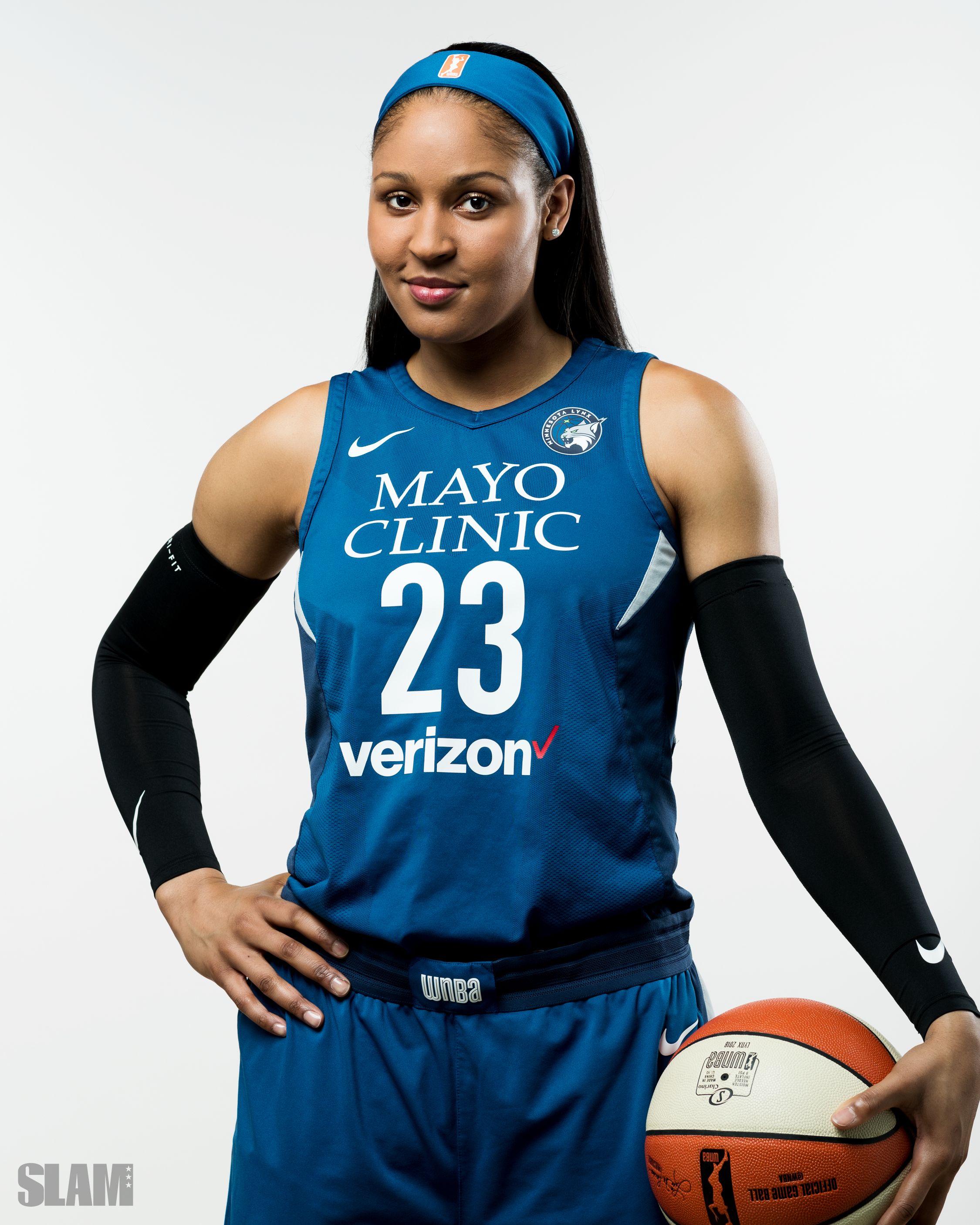 Former Minnesota Lynx player Maya Moore speaks during the jersey retirement  ceremony for fellow former Lynx