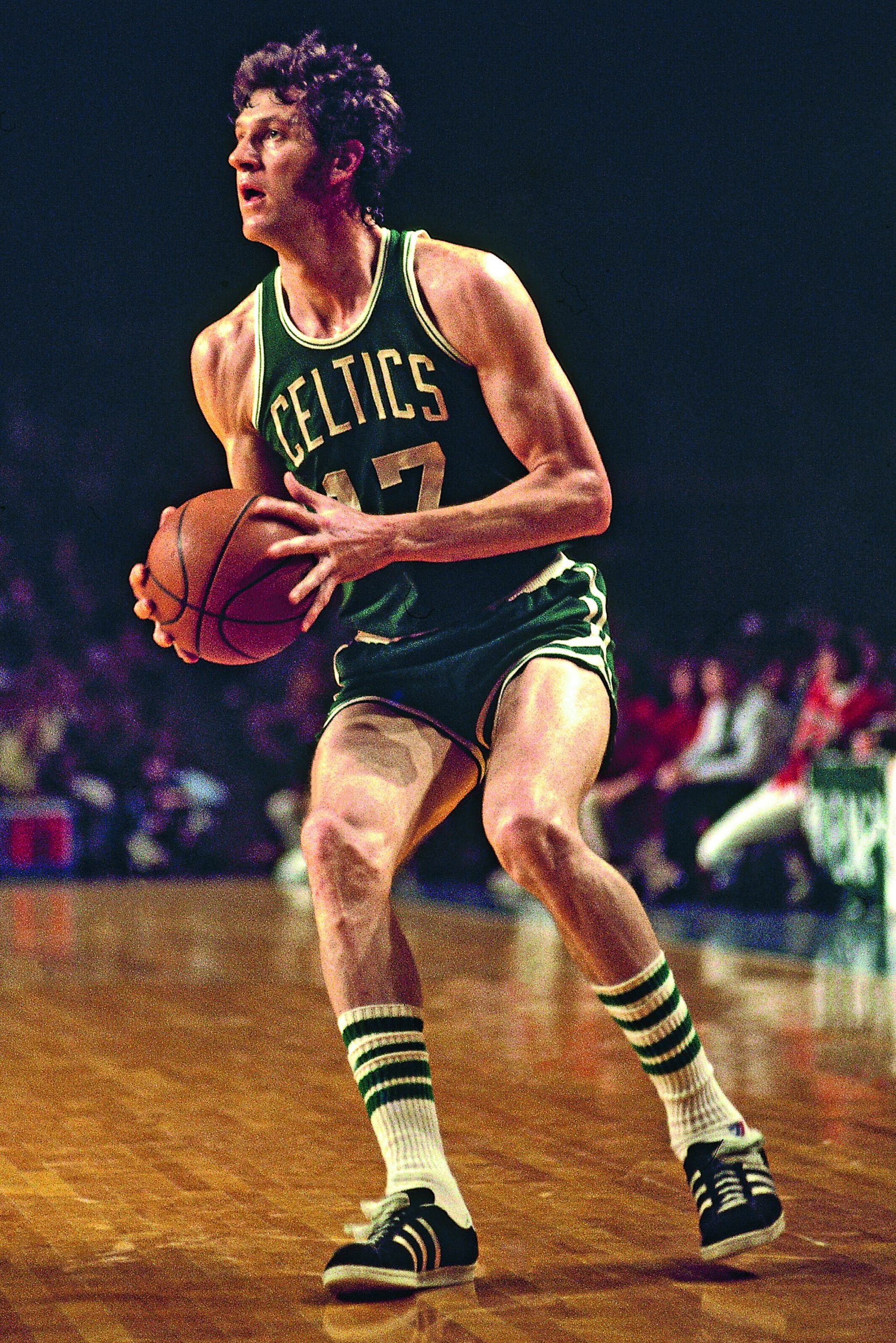 Boston Celtics players' retired number banners hang from rafters at News  Photo - Getty Images