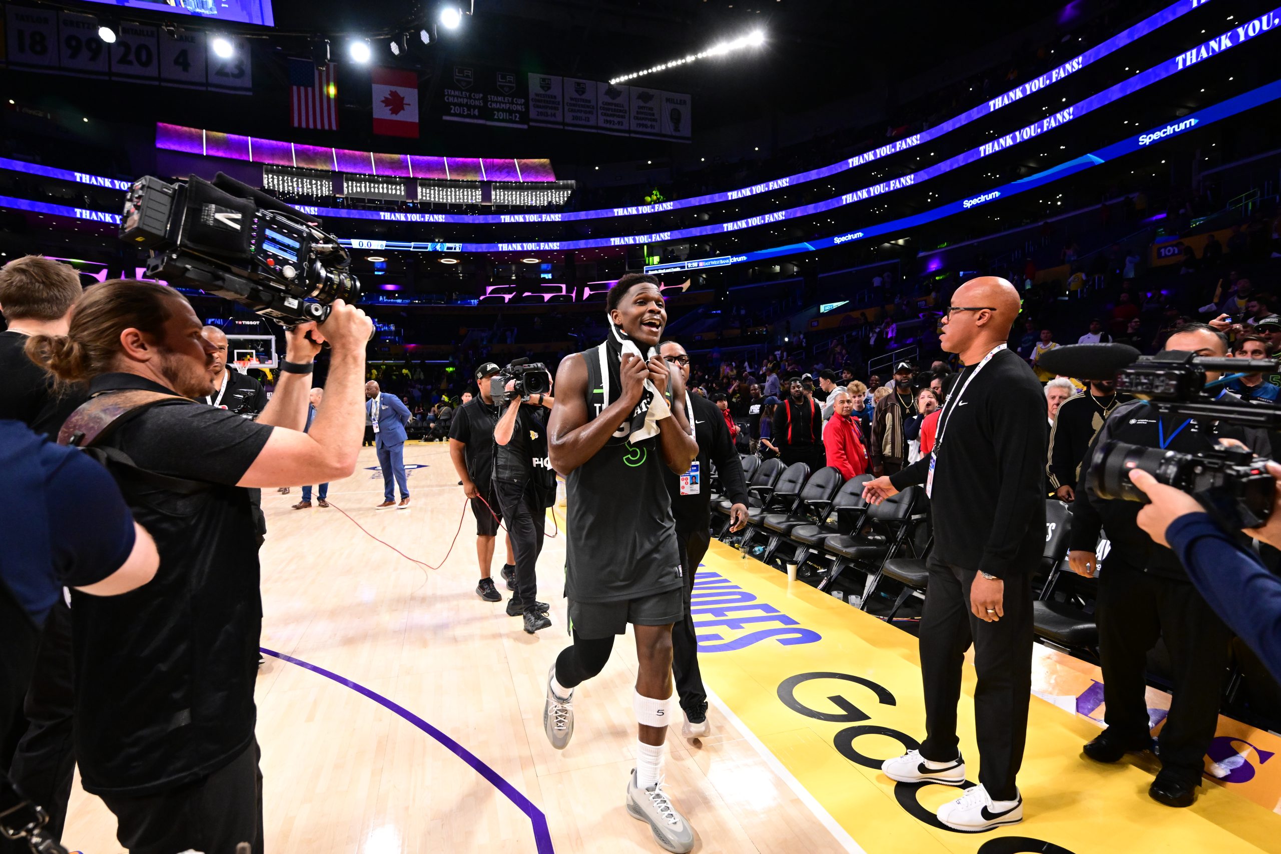 Anthony Edwards Takes a Victory Lap After Postseason Victory over the Lakers